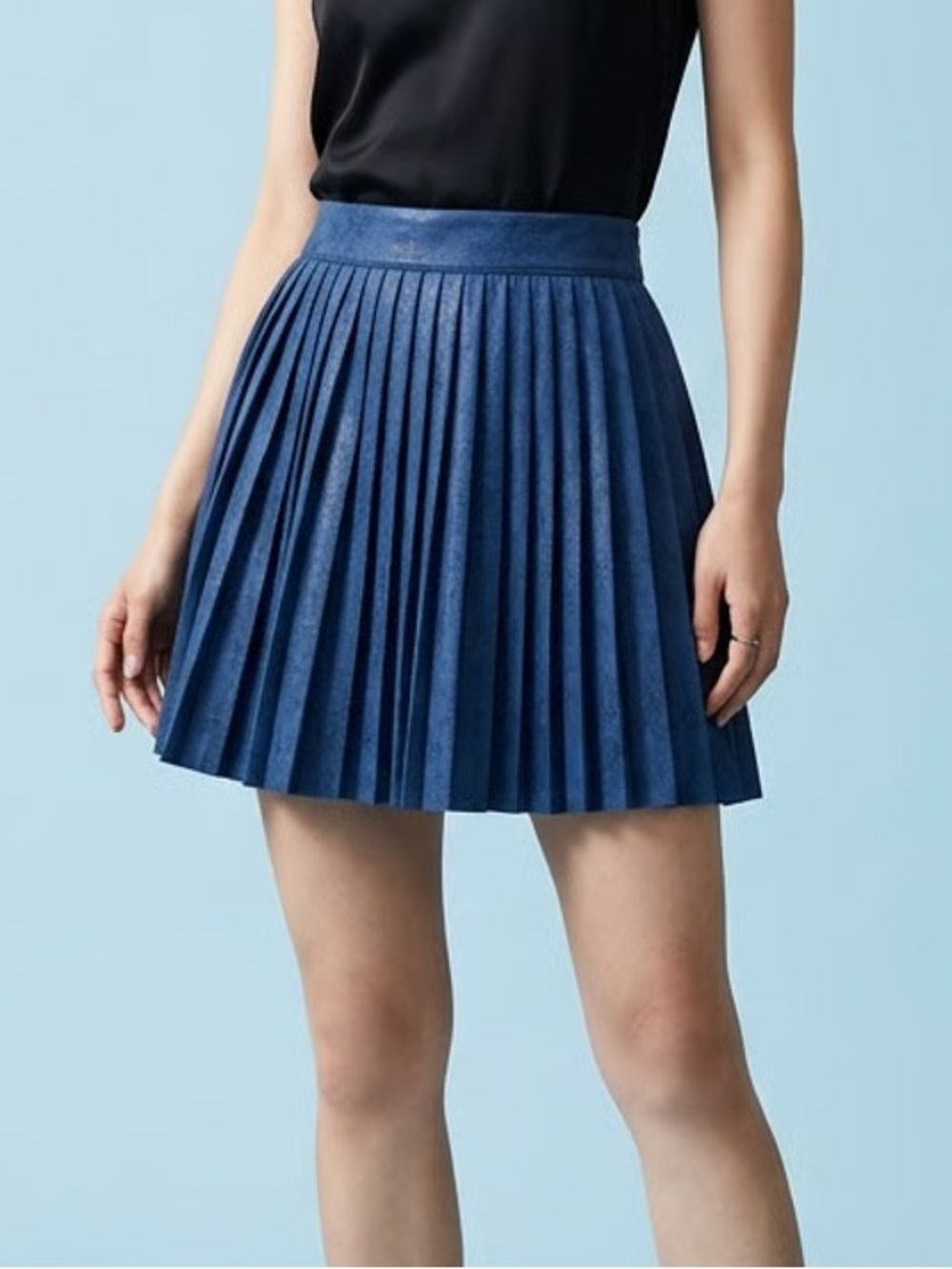 SINCERELY OURS | Blue Coated Animal Print Pleated Mini Skirt Sz M